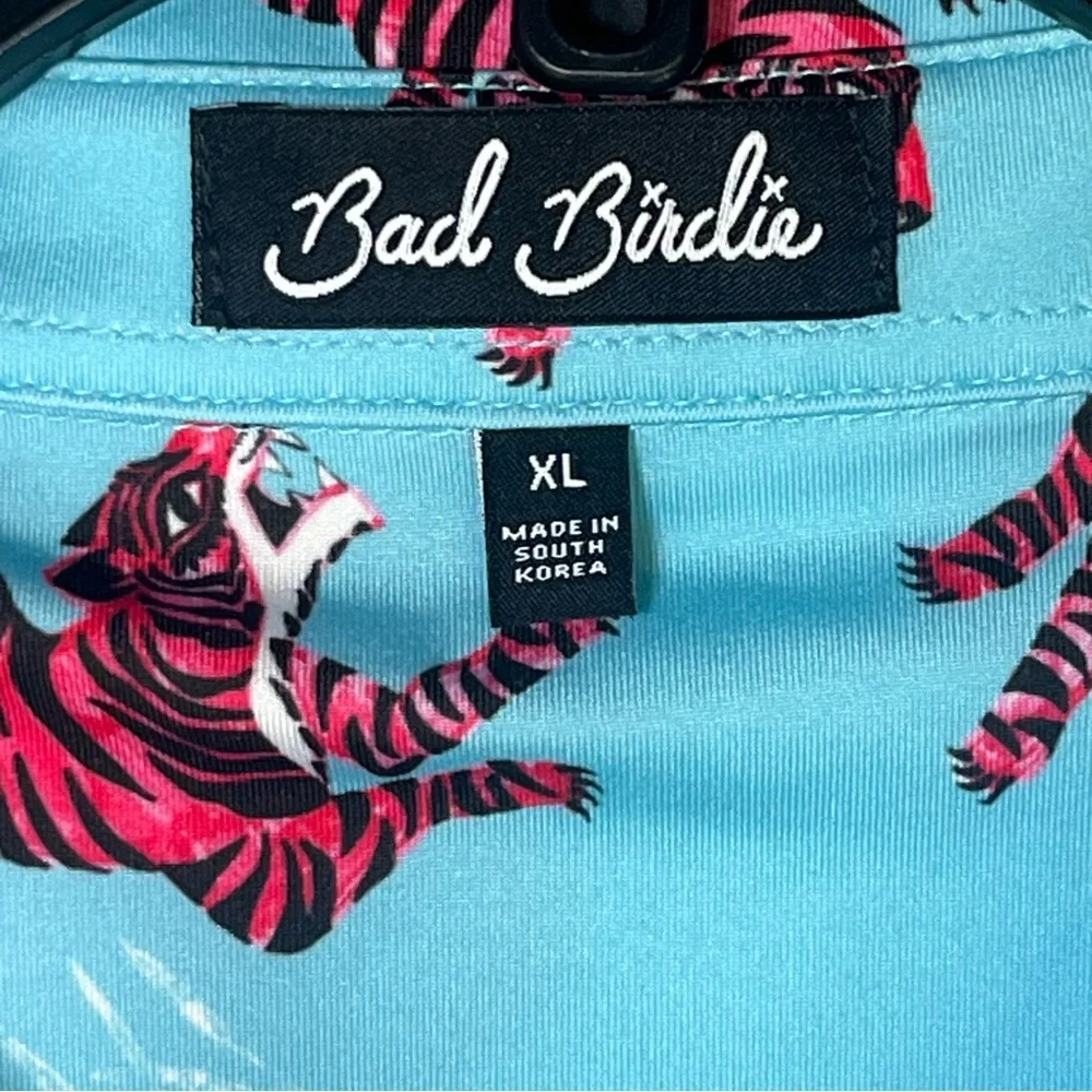 Bad Birdie Men's Tiger Watch Golf Polo Shirt Light Blue and‎ Red Size XL